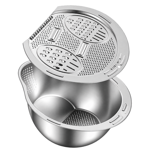 304 Stainless Steel Multi-Function Wash & Drain Bowl – Strainer, Grater & Slicer